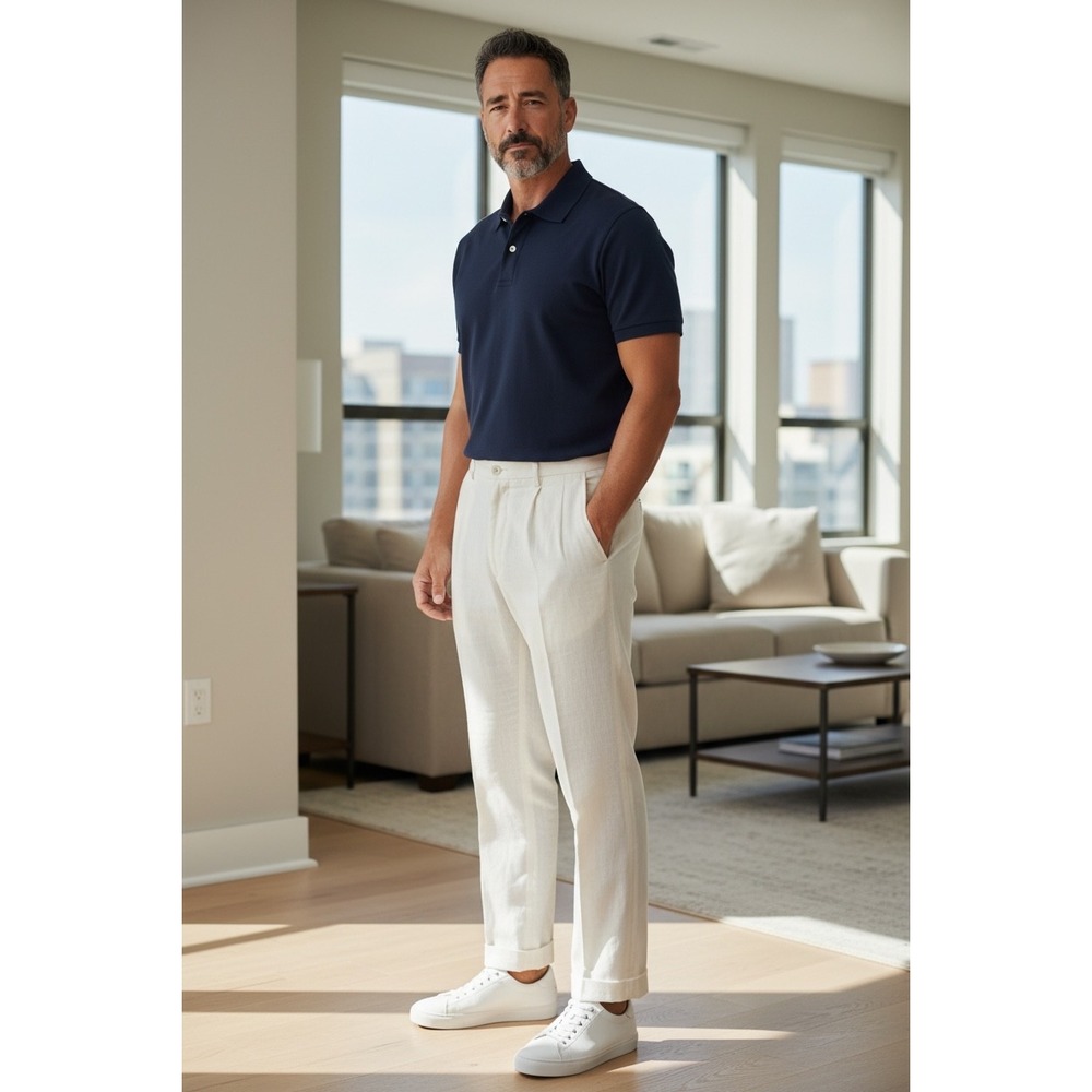 Turnbury Mens 100% Linen Pleated Dress Pants Snow White 38x32 NWT